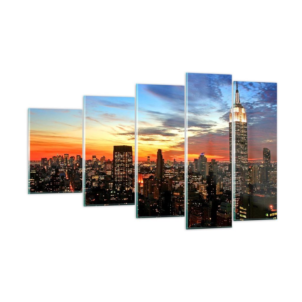 Bilder auf glas - Amerika gebäude sonnenuntergang wolkenkratzer - 100x60cm - Glasbilder - Wandbilder - Kunstdruck - Wanddekoration aus Glas - Glas...
