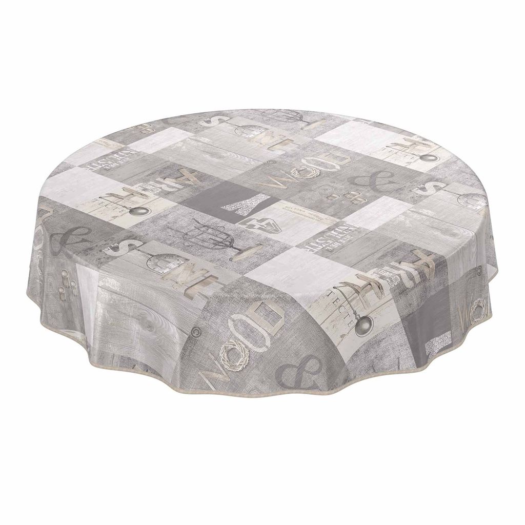 Tischdecke Wachstuch Holz Grau Robust Wasserabweisend Rund 100 cm