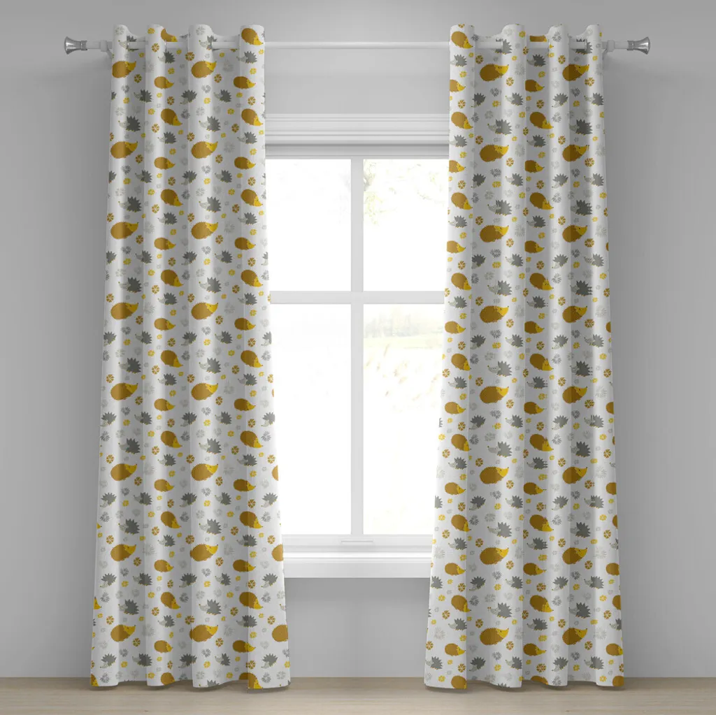 Paire de rideaux décoratifs thème forêt automne 280x245 cm Jaune et Gris