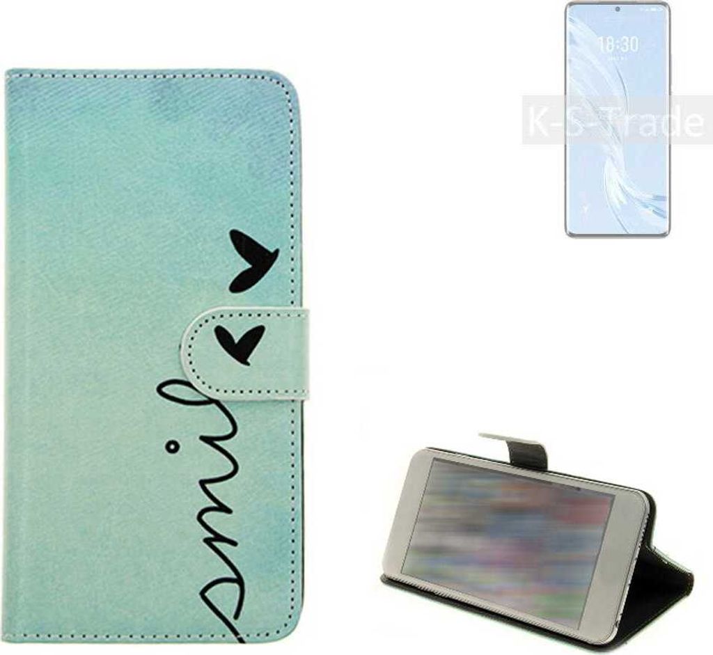 K-S-Trade Schutz Hülle Handy Hülle kompatibel mit Meizu 18 Pro Hülle Handyhülle cover bookstyle Etui Handyhülle ''smile'' türkis Standfunktion