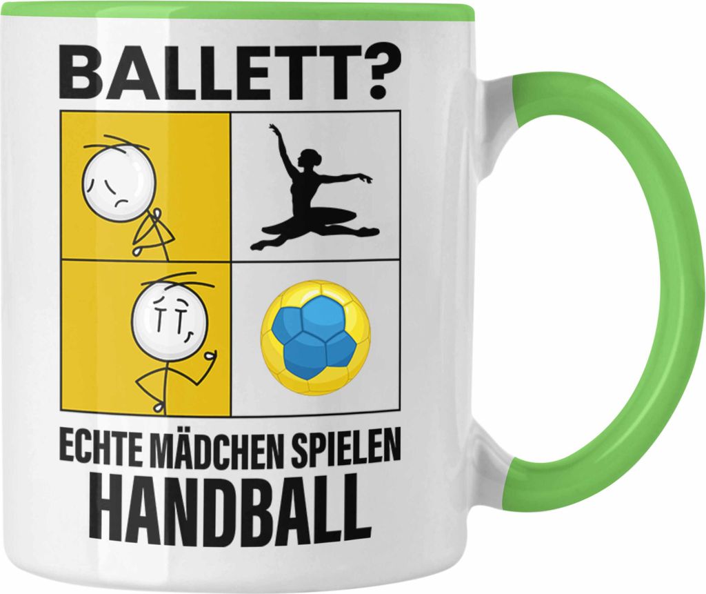 Trendation - Handball Mädchen Tasse Sport Geschenk Frauen Echte Mädchen Spielen Handball-Spielerin (Grün)