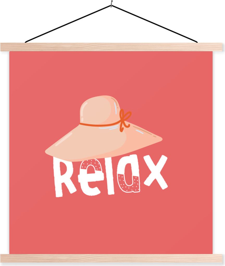 MuchoWow Textilposter Sommer - Rosa - Hut 40x40 cm mit holzfarbenen Rahmen - Posterleiste