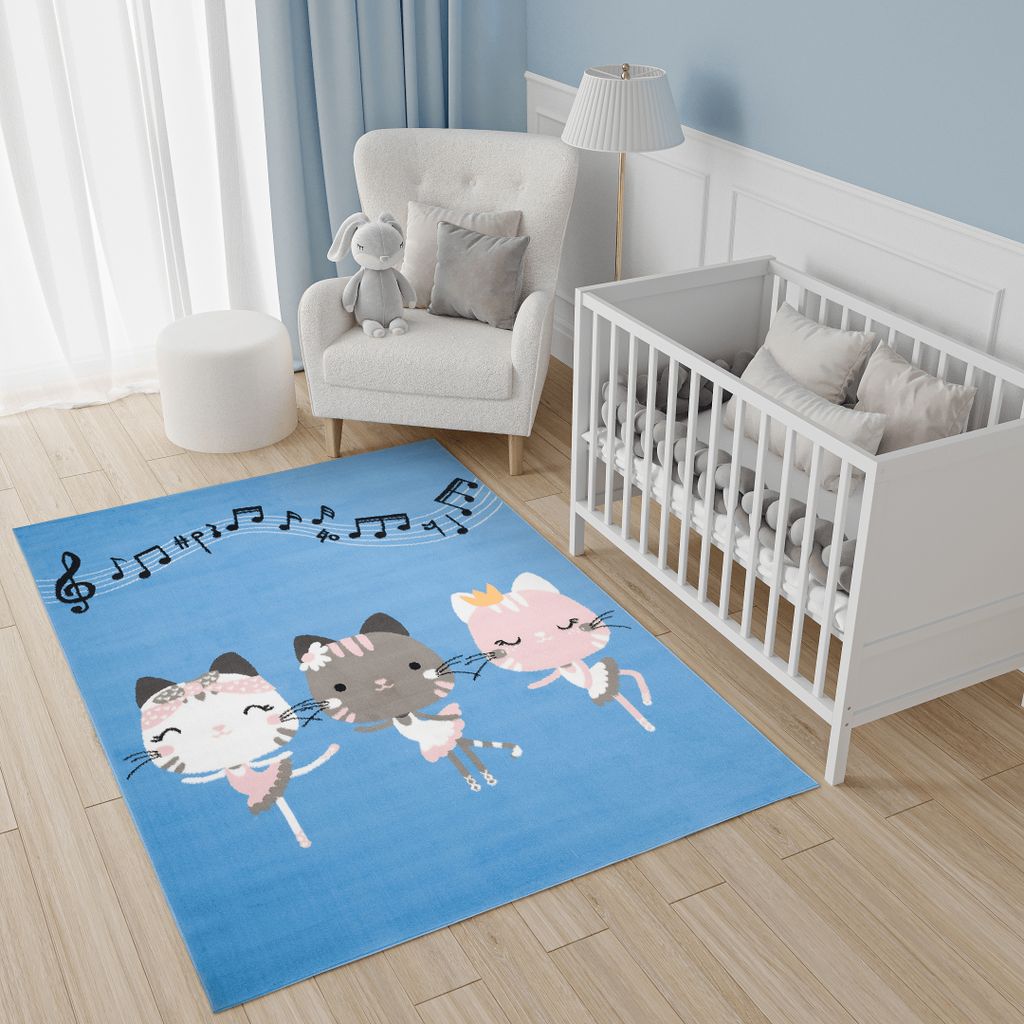 Teppich Kinderzimmer Wohnzimmer Schlafzimmer Kurzflor Modern Design Blau 80 x 150 cm