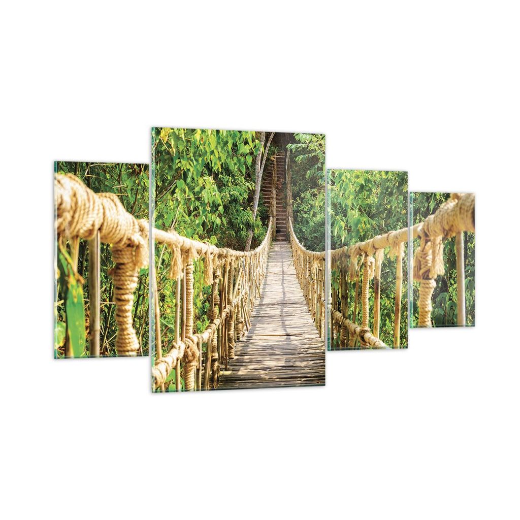 Bilder auf glas - 4 Teile - Brücke Seil Dschungel - 160x90cm - Glasbilder - Wandbilder - Bilder - zum Aufhängen bereit - Wanddekoration aus Glas ...