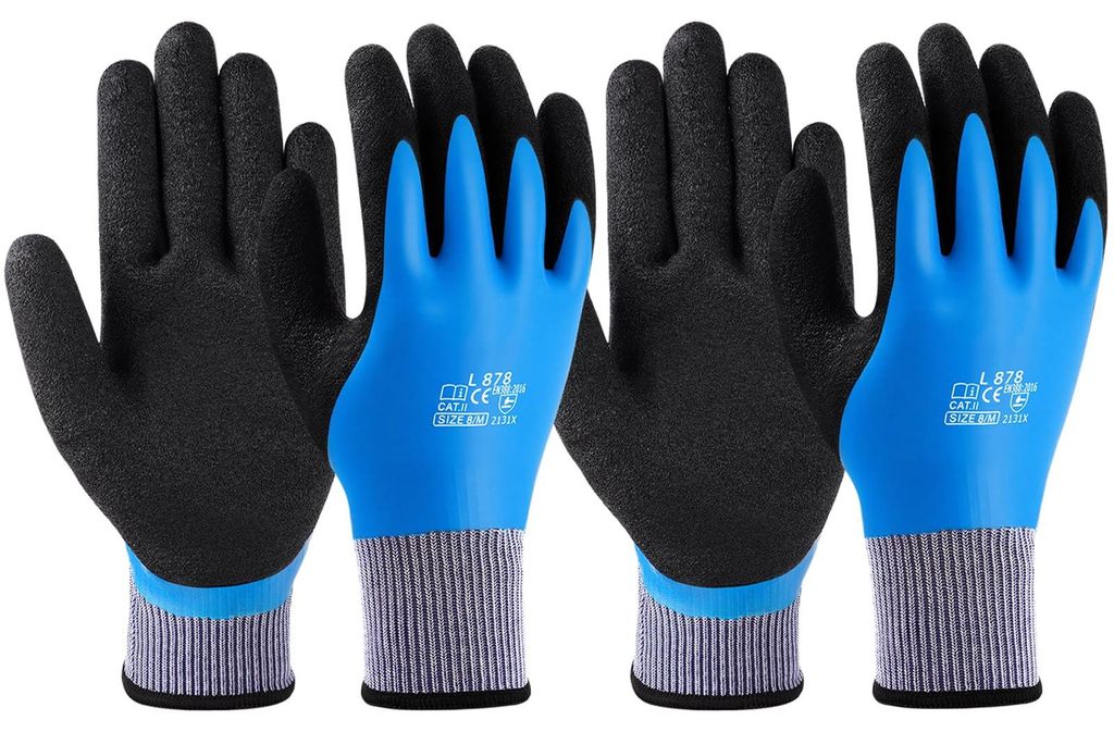 100 % wasserdichte Arbeitshandschuhe, 2 Paar wasserdichte Handschuhe für Damen und Herren, latexbeschichtete Handschuhe, Schutzhandschuhe für Gar...