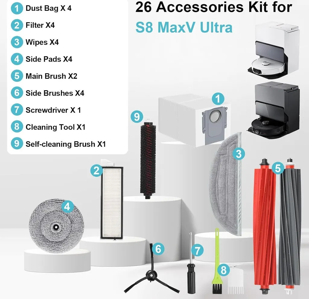 Accessori Manutenzione Per Roborock S8 Pro Ultra / S8 MaxV Ultra – Spazzola E Filtro Acqua – Kit 2 Pezzi
