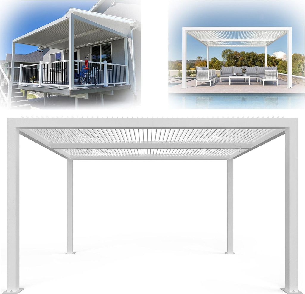 PURPLE LEAF Pavillon 3 x 4,25 m mit Lamellendach Terrassenüberdachung Pergola Wasserdicht Stabil Freistehend Verstellbare Aluminium-Lamellen, Weiß