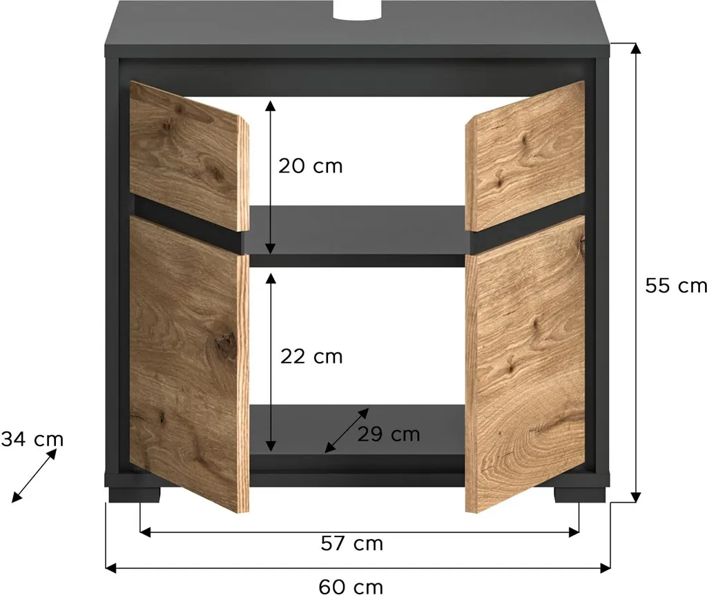 Meuble Sous-Vasque Salle de Bains 60cm - Rangement Bois Chêne Nox Rootz