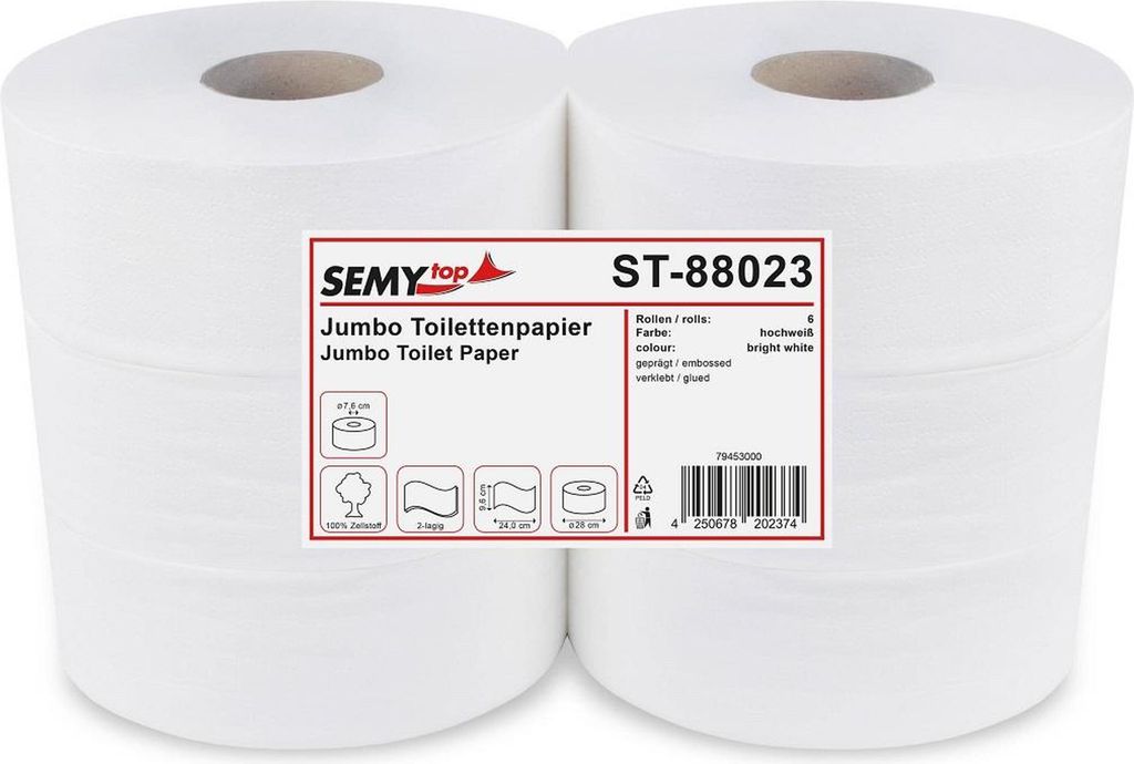Jumbo Toilettenpapier SEMYtop - 2- lagig - hochweiß - 252 Rollen 1 Palette