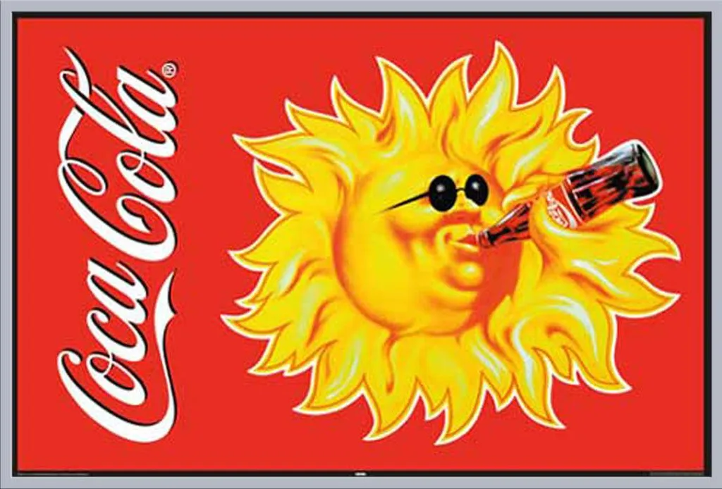 Affiche Coca-Cola Vintage Sun Encadrée sous Acrylique Anti-Casse Argent