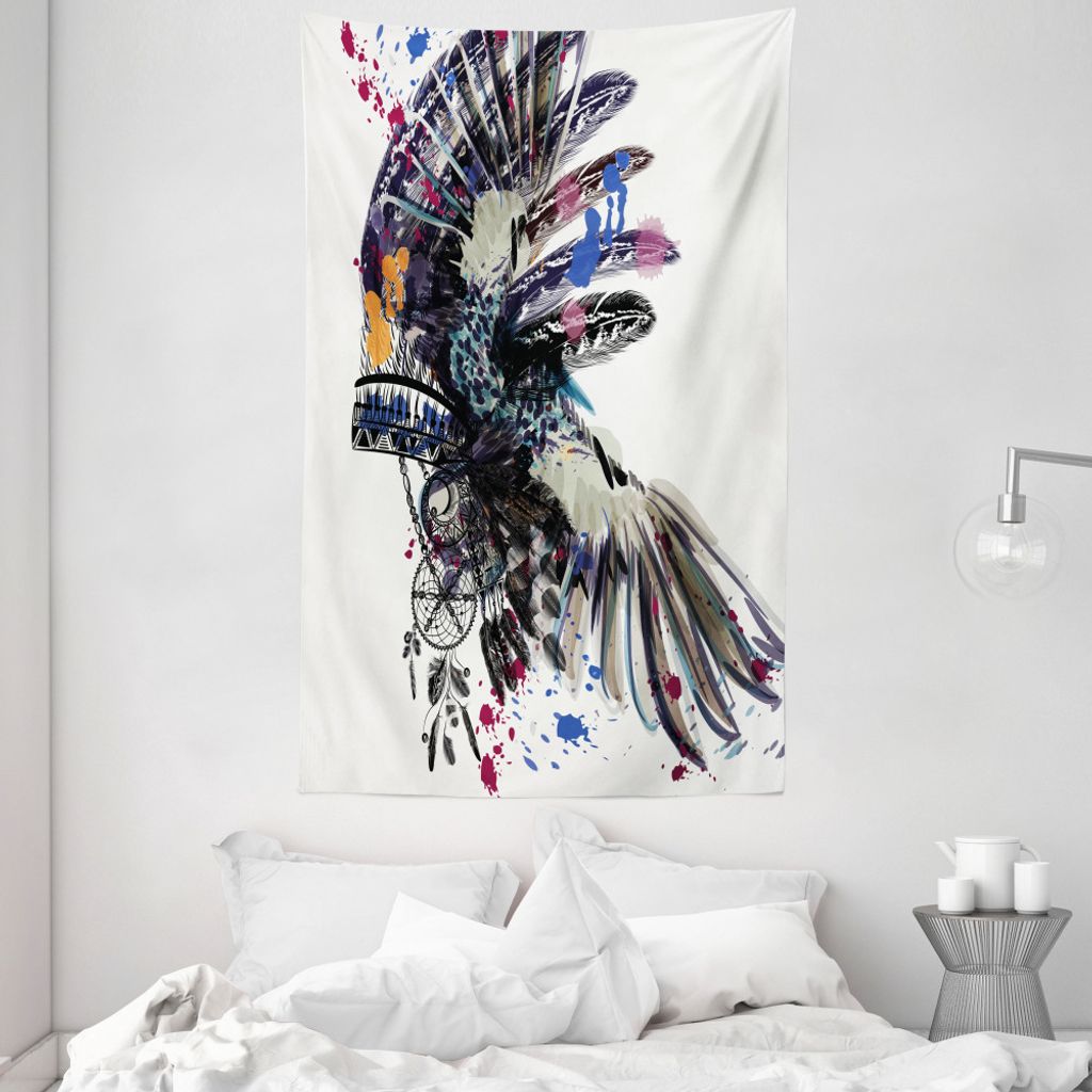 ABAKUHAUS Feder Wandteppich und Tagesdecke, Boho Mode nach Themen aus Weiches Mikrofaser Stoff Waschbar ohne Verblassen Digitaldruck, 140 x 230 cm,...
