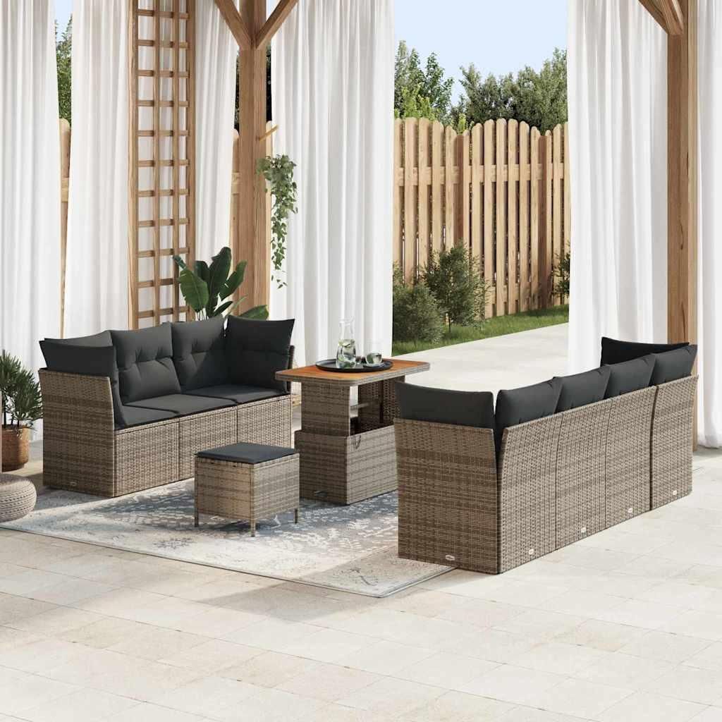 "Rabatt" Garten-Sofa-Set - Balkonmöbel/Terrassenmöbel - 10 pcs Grau Poly-Rattan - Lounge-Dining set CC13279