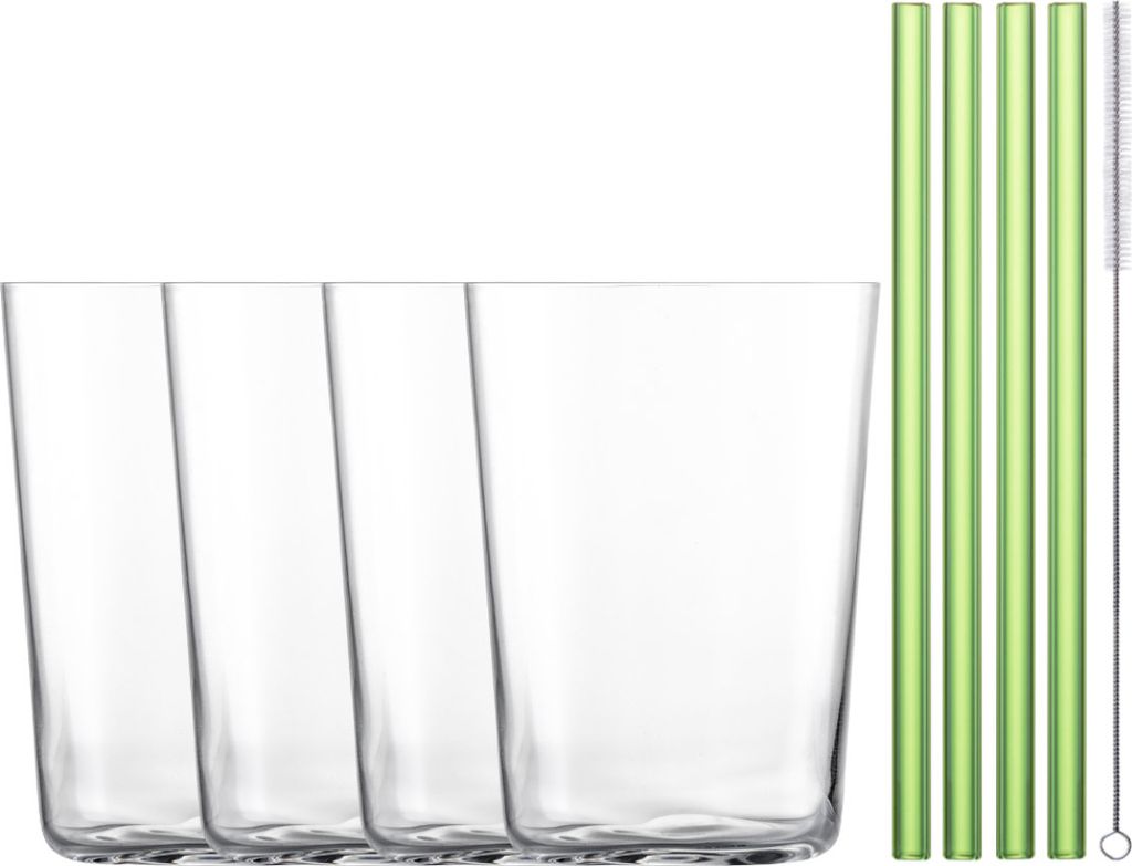 Eisch Secco Flavoured Cocktail Gläser mit grünen Trinkhalmen im Geschenkkarton Set 9-tlg.