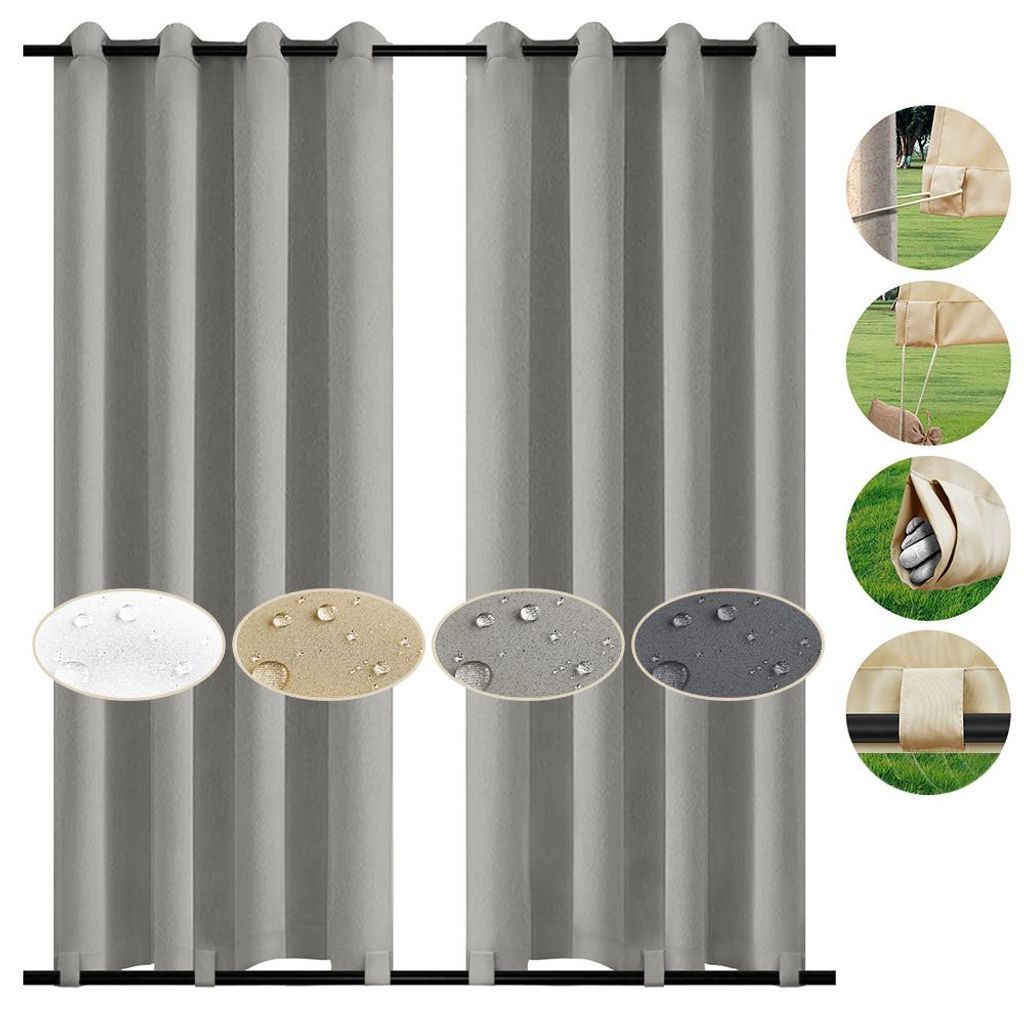 1 Stück Grau Outdoor Vorhang Mit ösen Oben Und Unten Wetterfest Wasserdicht Verdunkelungsvorhang Outdoorvorhänge Blickdicht Vorhänge Gardinen F...