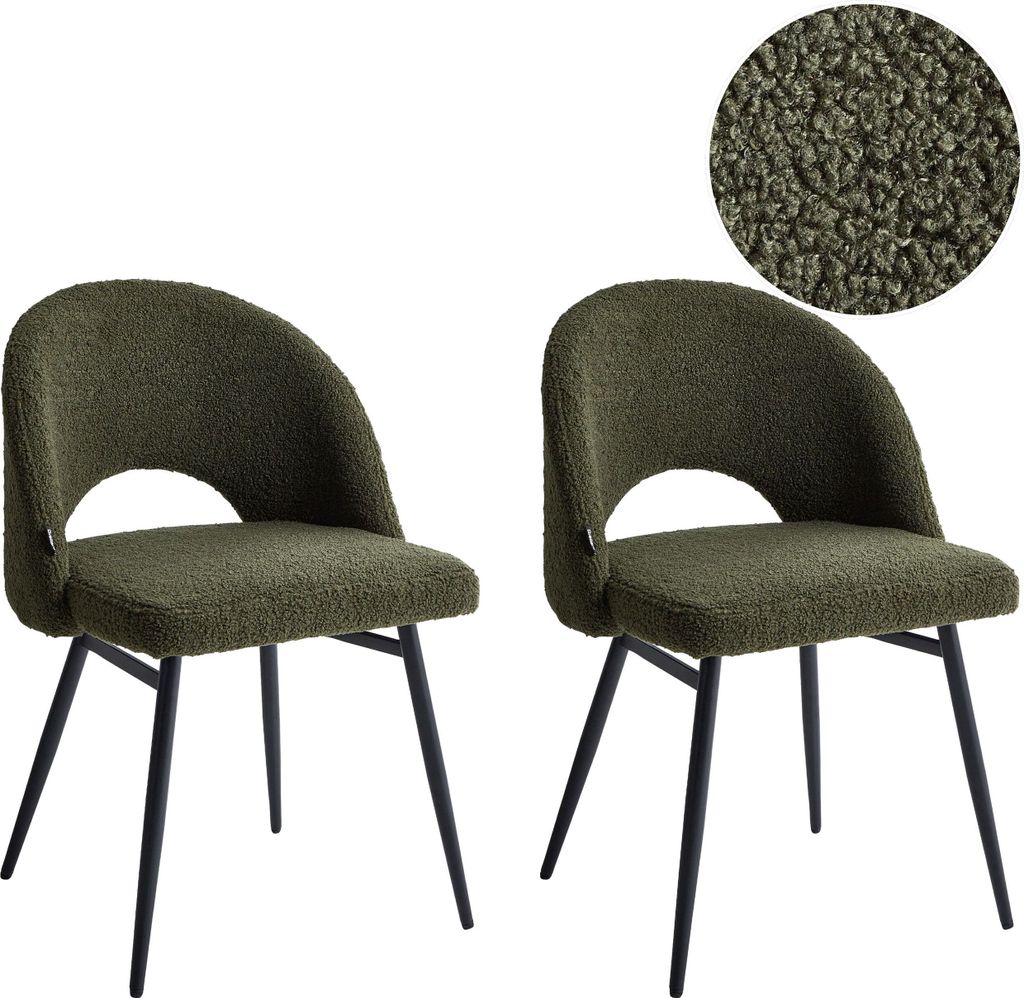BELIANI Esszimmerstuhl 2er Set Dunkelgrün Bouclé Stoffbezug mit Schwarzen Beinen aus Metall Modern Wohnzimmer Esszimmer Küche Ausstattung Möbel