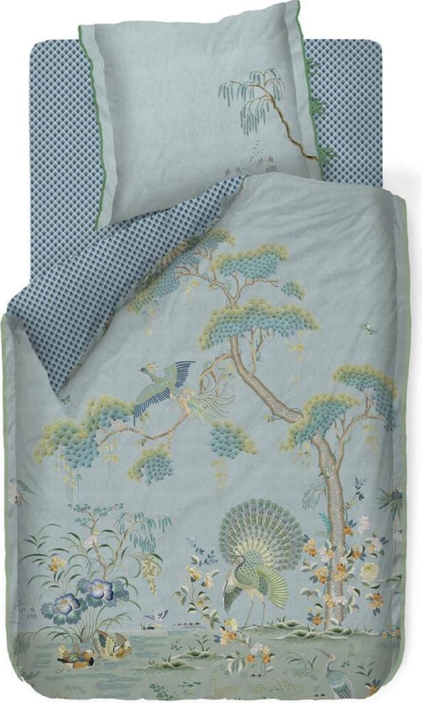 Pip Studio Perkal-Baumwolle-Bettwäsche-Garnitur Japonica Farbe Blau Größe 200x200cm+2x80x80