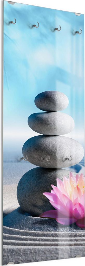 DEQORI Kleiderhaken aus Glas 50x125 cm 'Motiv eines Zen-Gartens' Wand Garderobe Haken