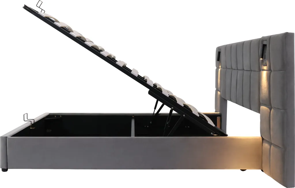 Merax Lit Boxspring 180x200cm Hydraulique avec USB et Liseuse Velours - 7