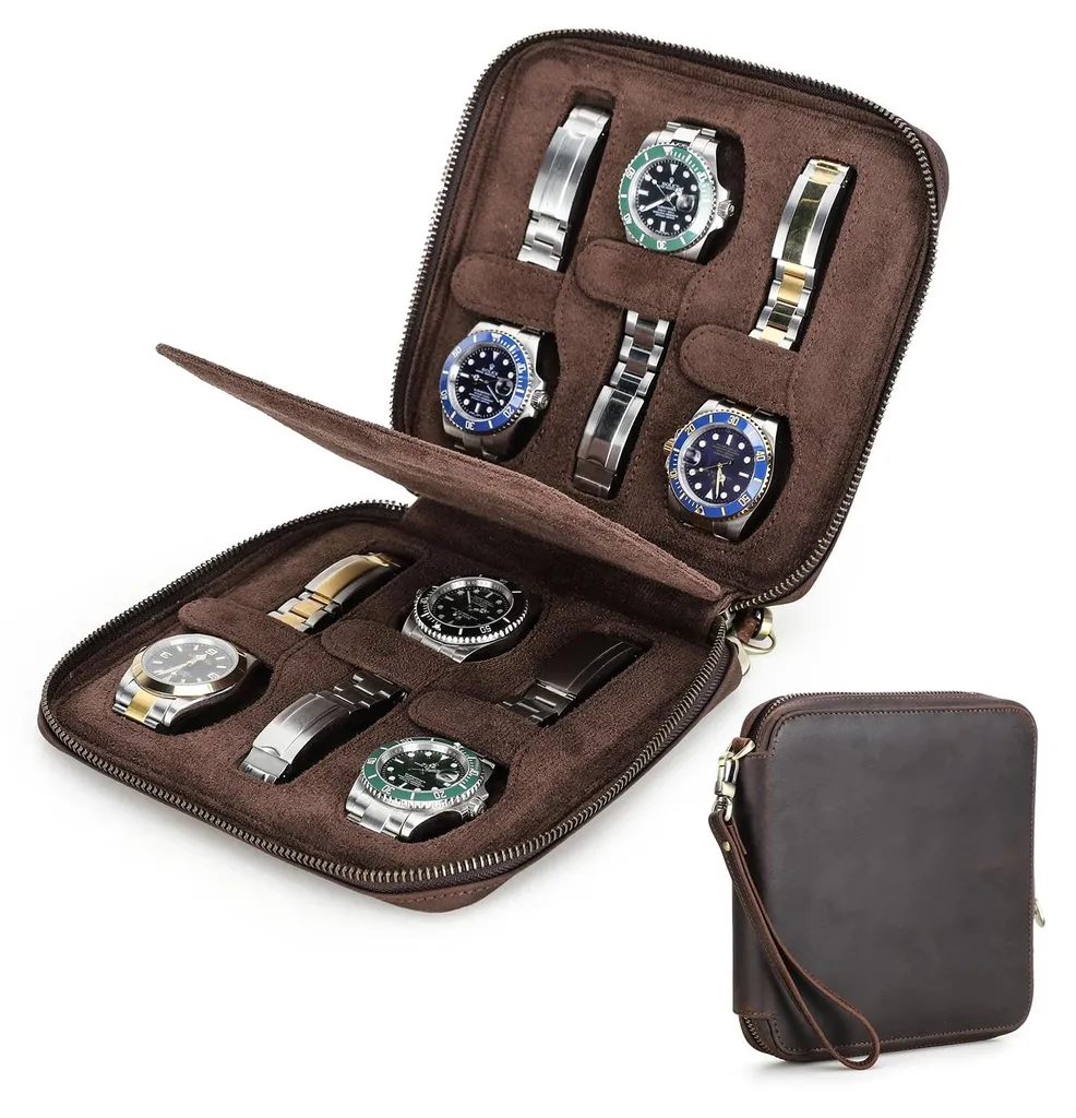 Coffret Montre Minimaliste et Pochette Homme en Cuir à 6 Compartiments