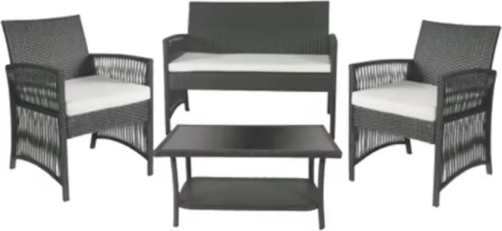 Set de salon de jardin 4 pièces en rotin tressé avec table gris foncé