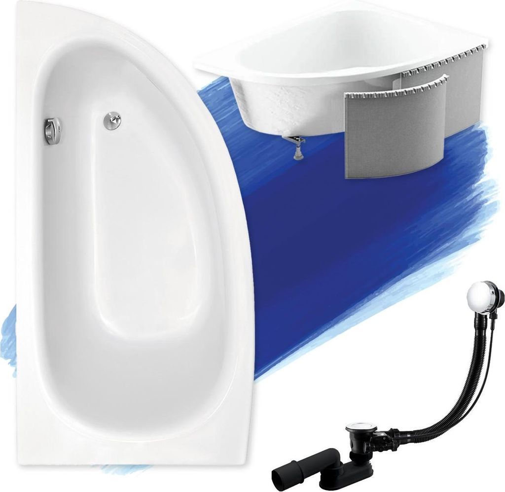 BADLAND Eckbadewanne Badewanne Milena LINKS 150x70 mit Ablaufgarnitur, Füßen und Styroporverkleidung GRATIS