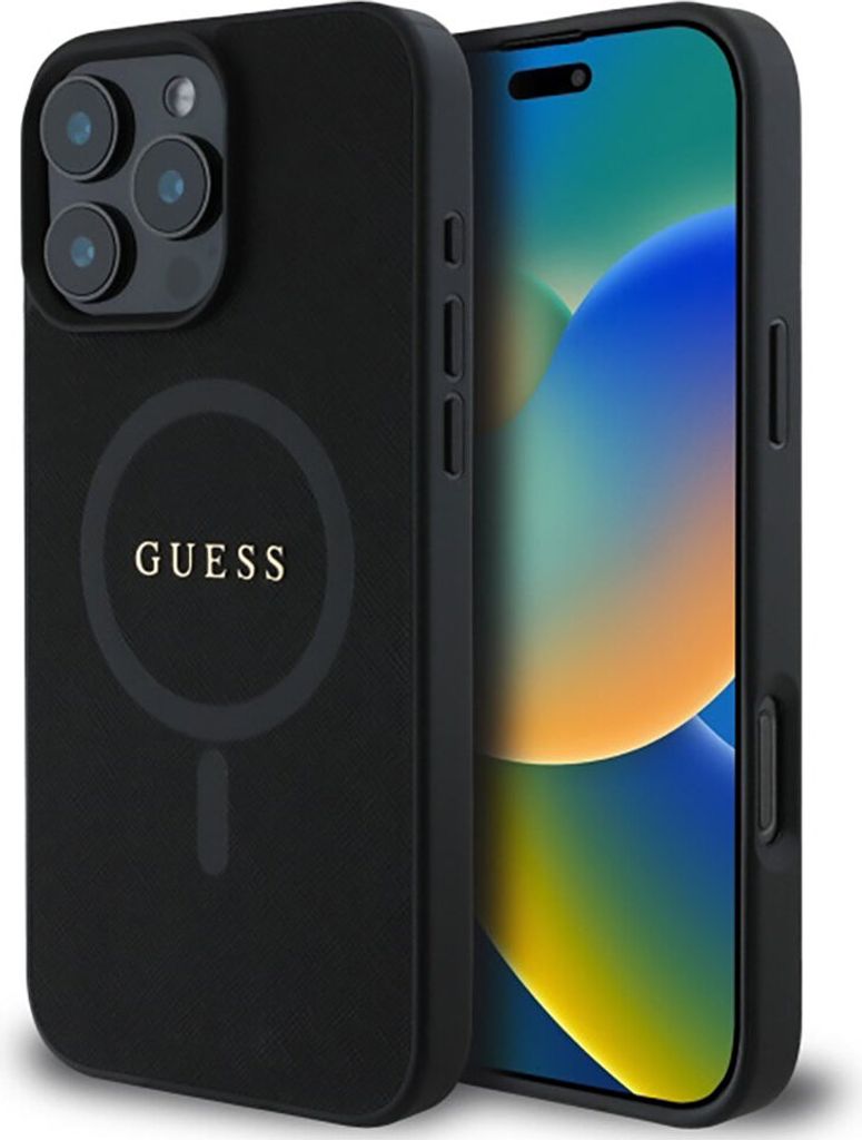 Guess GUHMP16XPSAHMCK iPhone 16 Pro Max 6,9" schwarz/schwarz Hardcase Saffiano Classic Logo MagSafe Schutzhülle