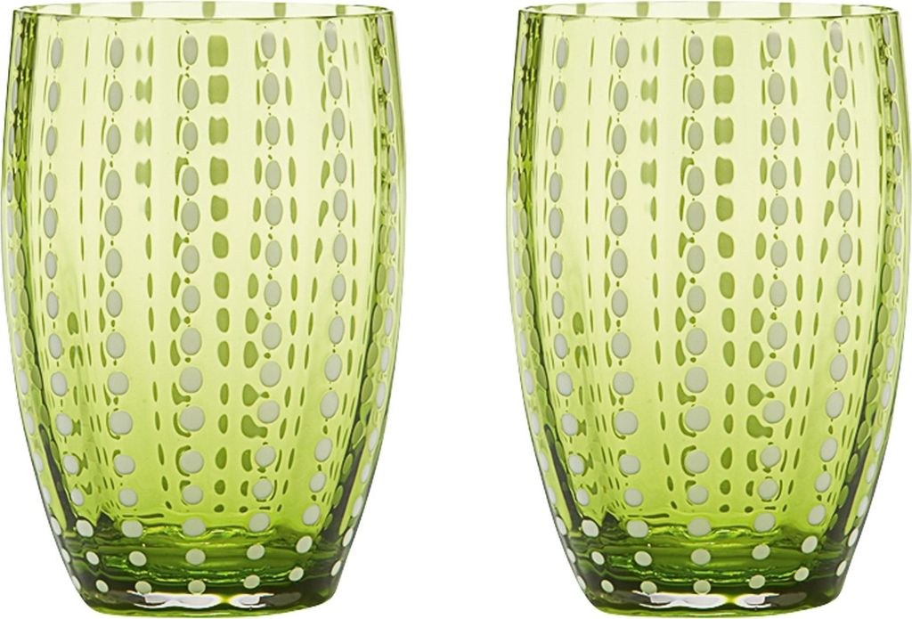 Zafferano Perle Apfelgrünes Glas - mundgeblasenes farbiges Glas, 32 cl, handgefertigt - Set mit 2 handgefertigten Bechern für Wasser oder Cocktails