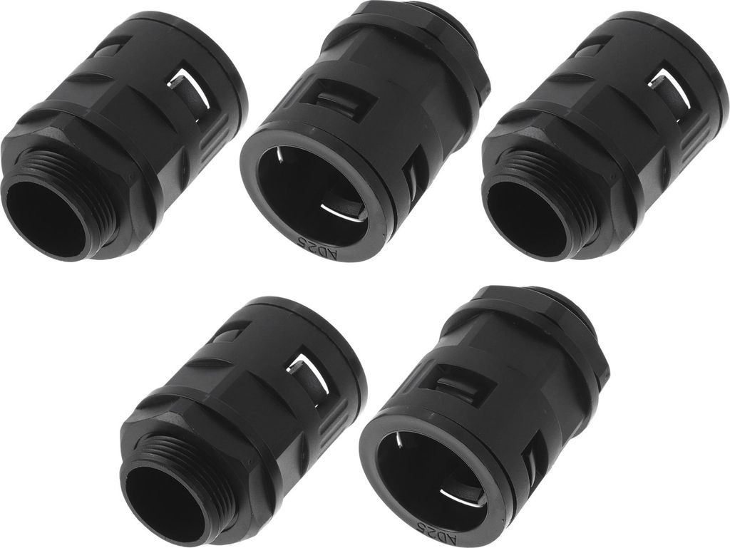 M25x1,5 Kabelverschraubung 25mm / 0,98" Wellrohr Wasserdichte Verbindung Durchgehend PA6 Nylon Schwarz 5 Stück