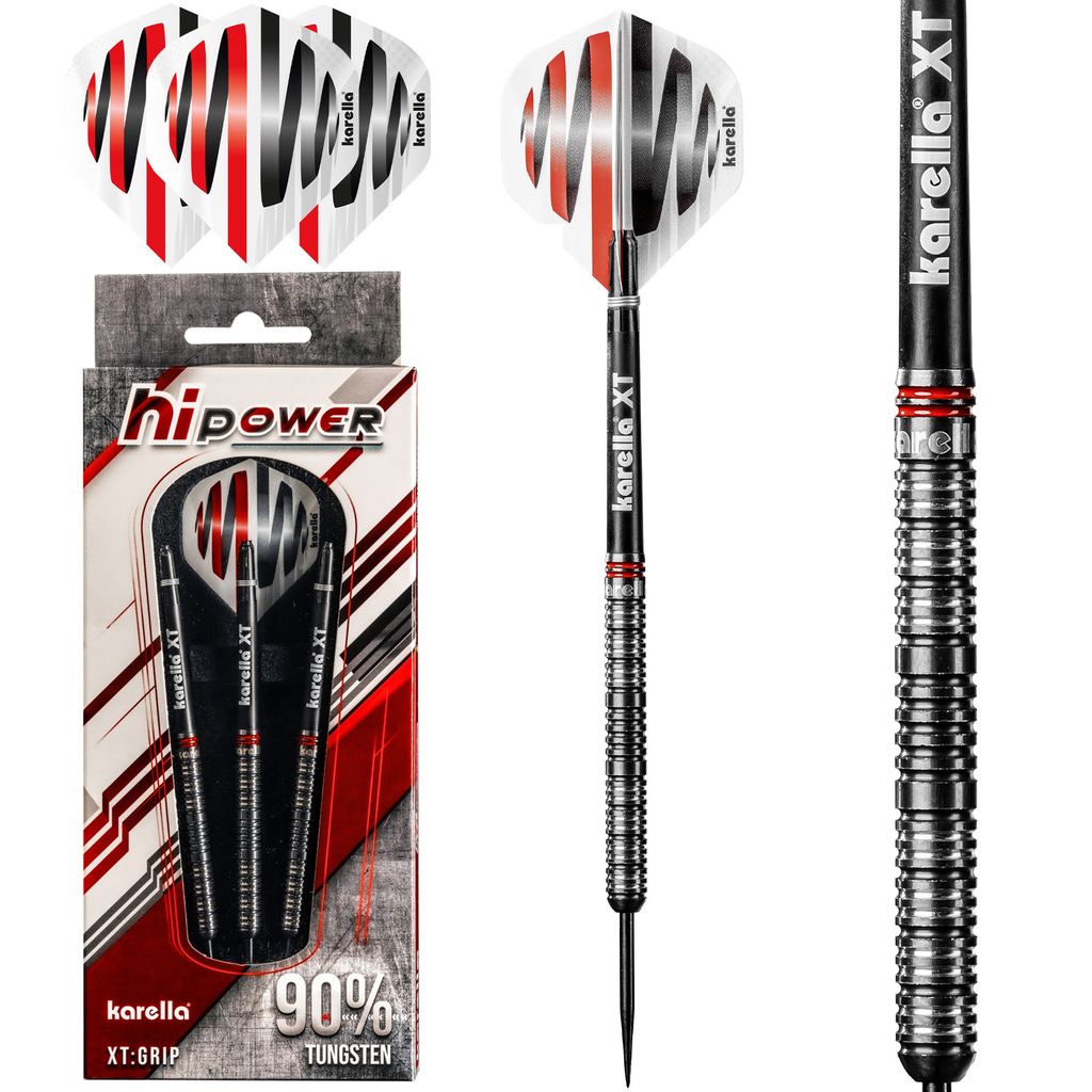 Karella HiPower 90% Tungsten Steeldart, 24g, für klassische Dartscheibe, 3 Dartpfeile mit Metallspitze, Dartboard, Wolfram, Profidart mit Flight u...