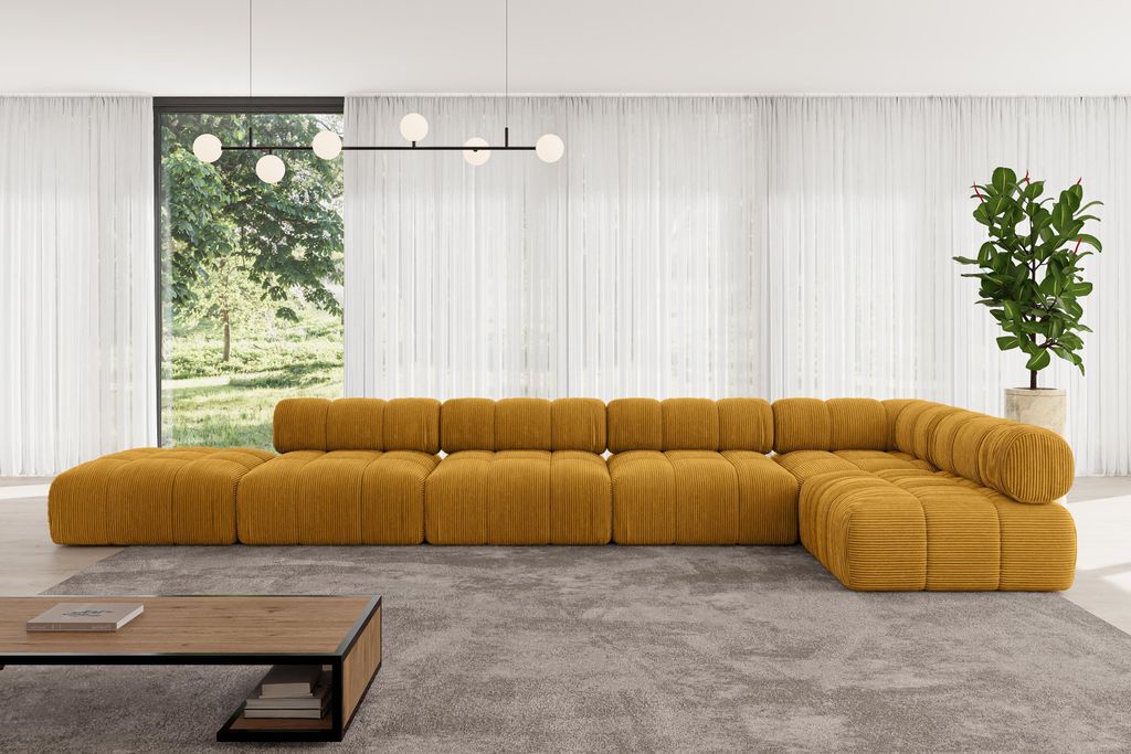 ALTDECOR Modulares Sofa Ecksofa in L-Form - Favio-L3 - 475x190x70 cm Senfgelb universal, links/rechts Corner modular Sofa Eckcouch Couch Wohnlandsc...
