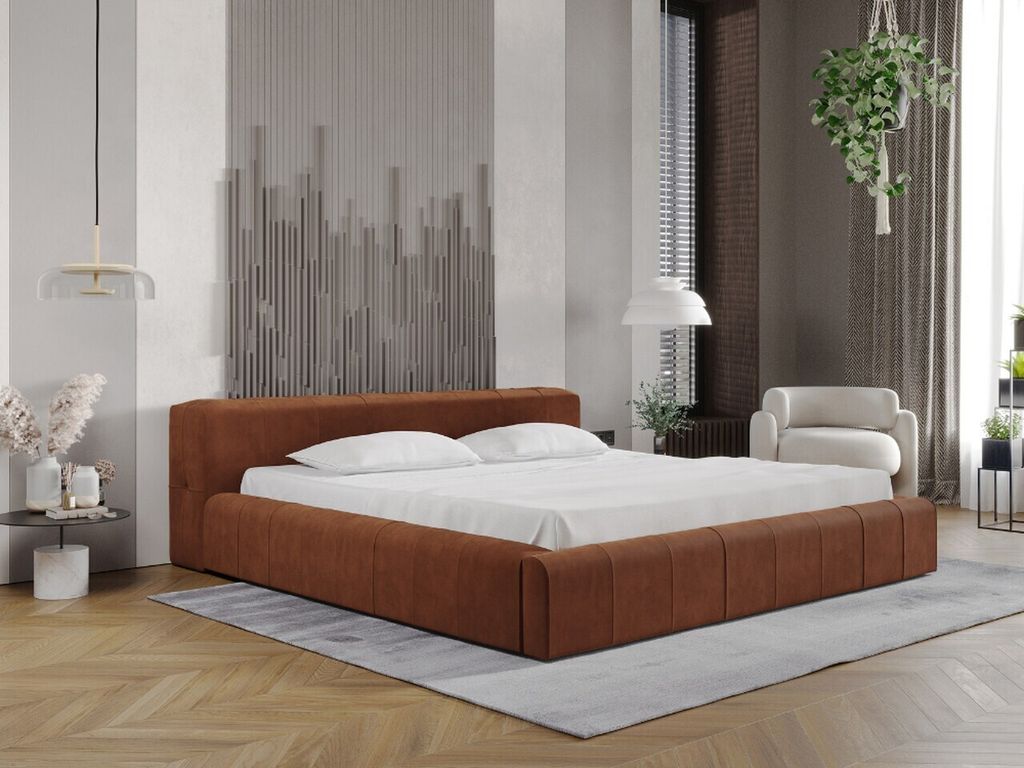 GRAINGOLD Polsterbett Lipari 160x200 - Polsterbett mit Bettkasten - Doppelbett mit Lattenrost - Braun (Salvador 15)