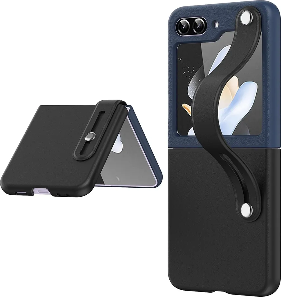 Custodia per Samsung Galaxy Z Flip 5, PC rigido con protezione antigraffio con cinturino e supporto nero