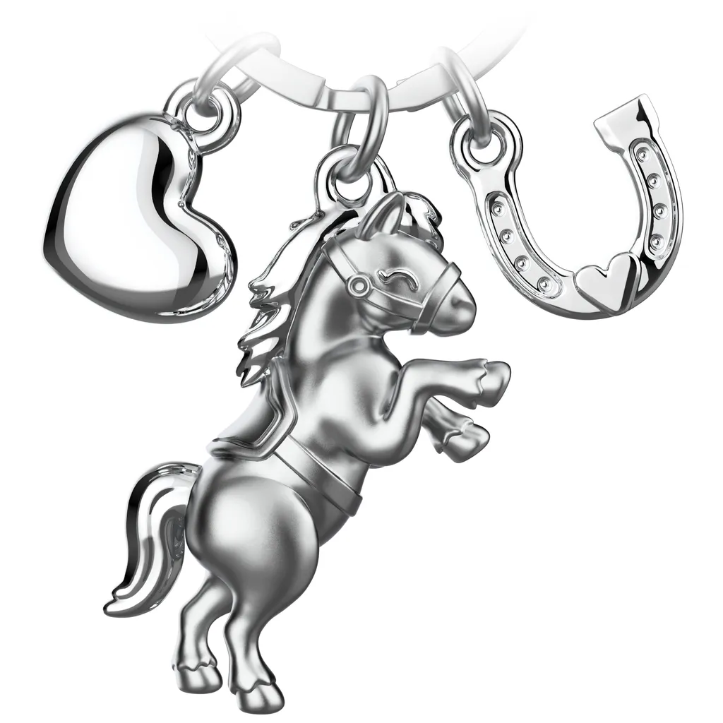 Porte-bonheur cheval en argent avec charm cœur pour cavalier et passionné