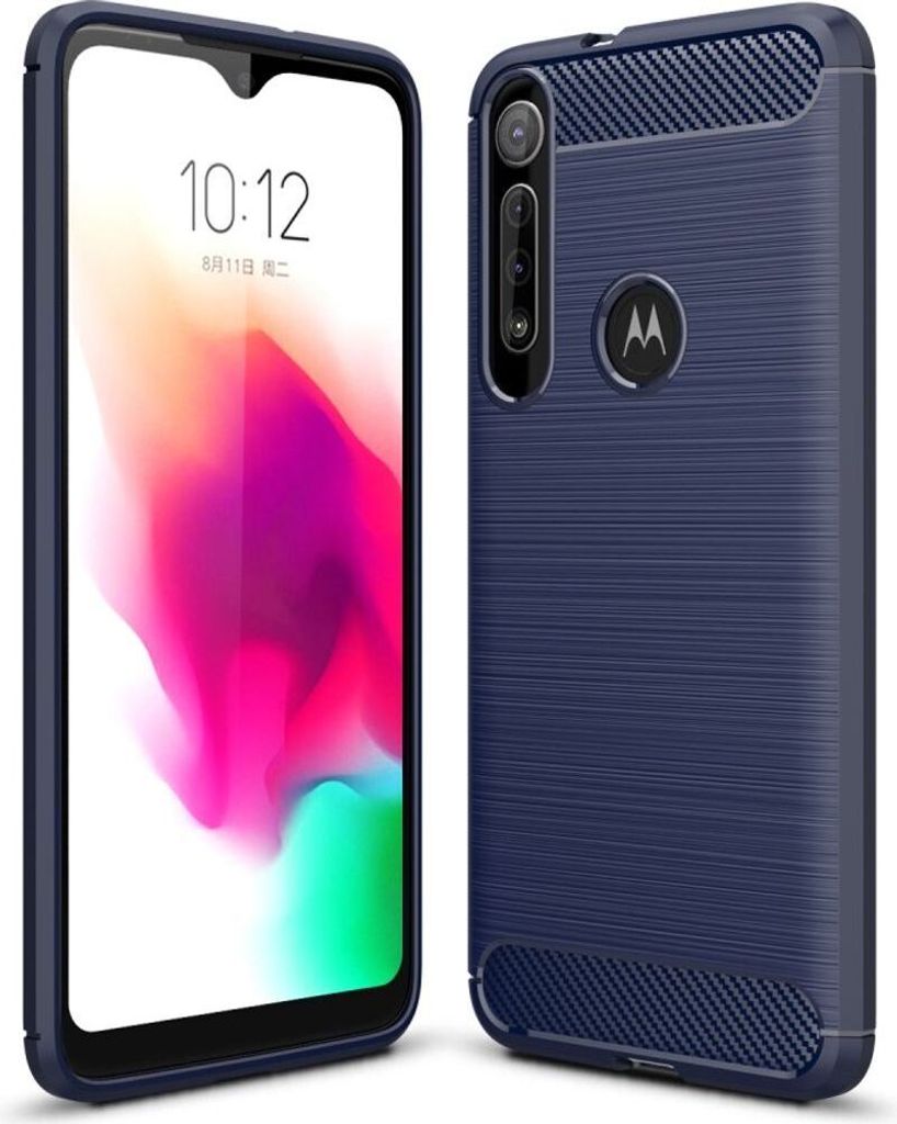 Motorola Case Handyhülle Cover TPU Case Schutzhülle Case Handy Bumper Carbon Optik Schale, Farbe:Blau, Modell wählen:Motorola Moto E6 Play