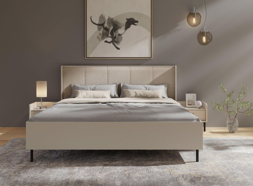 Schlafzimmer-Set – 3-teilig – GRANDE System – Bett & Nachttisch – Beige – Modernes Design mit Komfort (ohne Matratze)