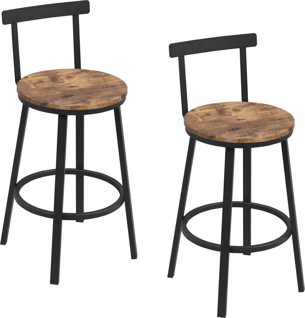 Barhocker 2er-Set - Tresenhocker für Kücheninsel - Industrial-Design - Stabiler Metallrahmen - E1 MDF Holzsitz Ø39 cm - Bis 150 kg - Nicht drehb...
