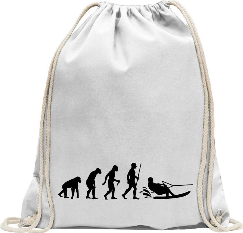 Kiwistar - Turnbeutel - weiss - Wakeboarden Ski Evolution - Fun Rucksack Sport Beutel Gymsack Baumwolle mit Ziehgurt