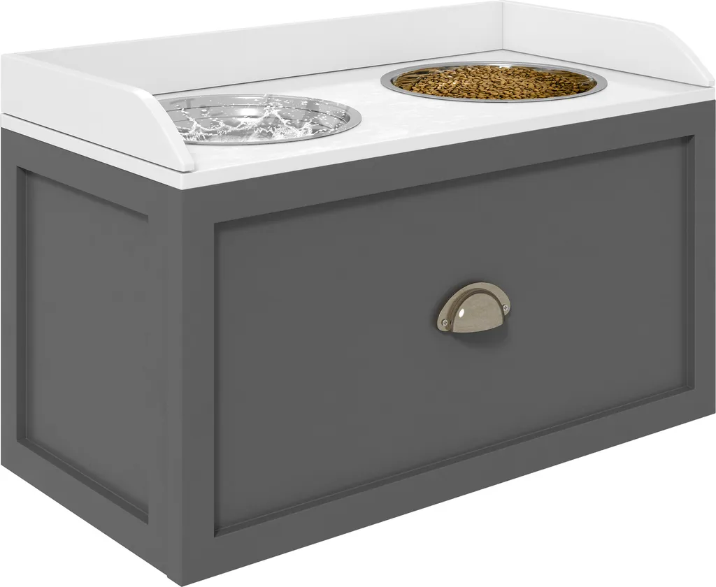 PawHut Gamelles Surélevées Chien avec Rangement 2 en 1 Acier Inox 2L