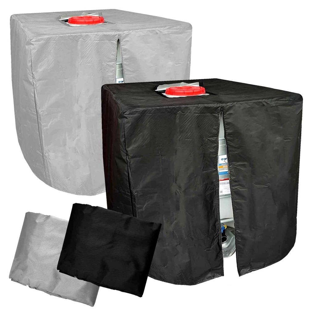 IBC Tank Abdeckung mit Reißverschluss | Schwarz oder Silber | Schutzhaube für 1000l Container