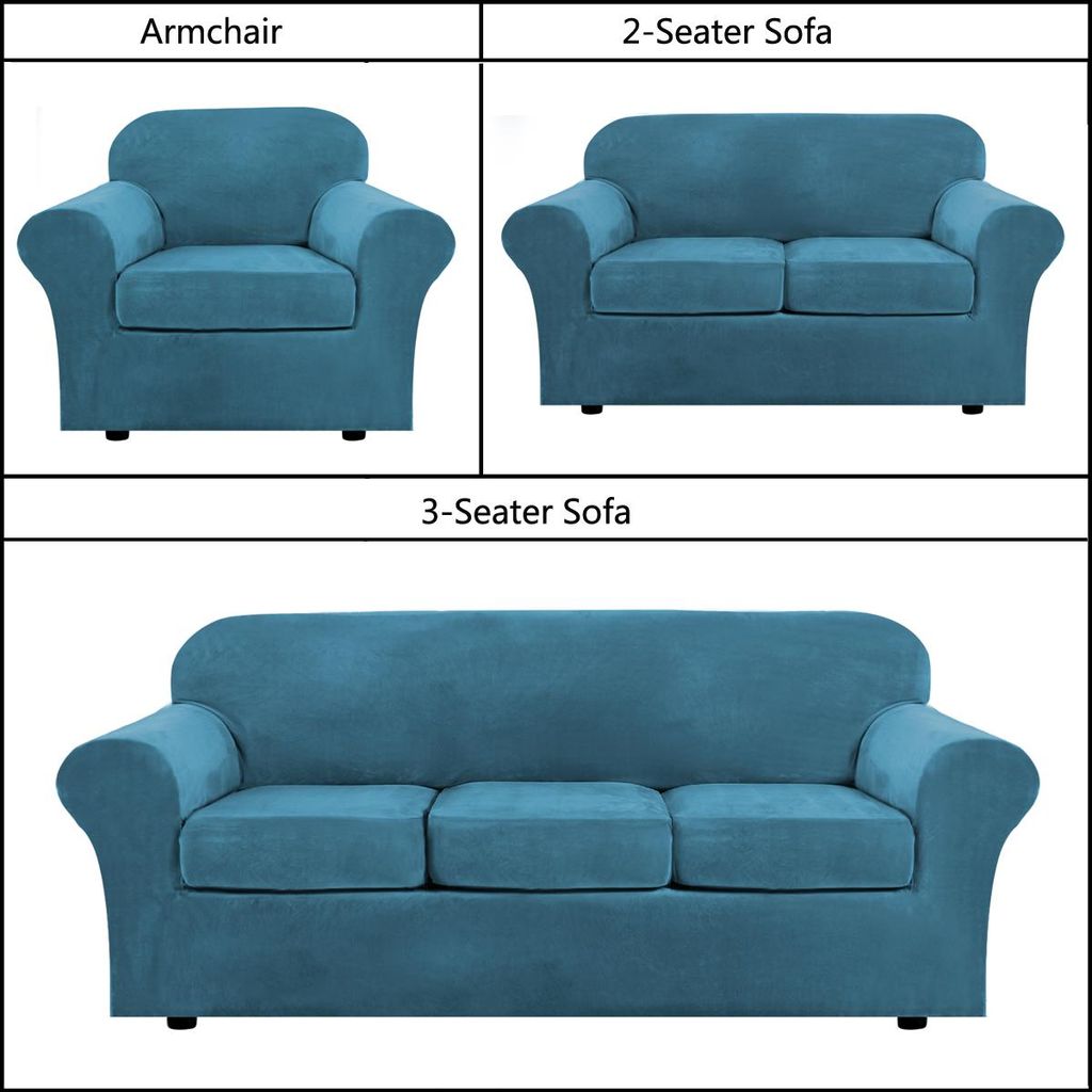 1/2/3/Sitzer Sofa Überzug Samt Schonbezug Plüsch Sofabezug Stretch Couchbezug mit Separaten Kissenbezügen,Blau