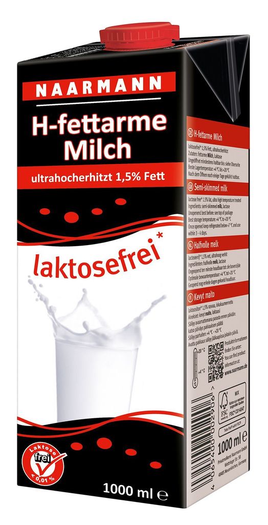 NAARMANN 2960 H-Milch - 1,5% Fett, laktosefrei, 12x 1 Liter