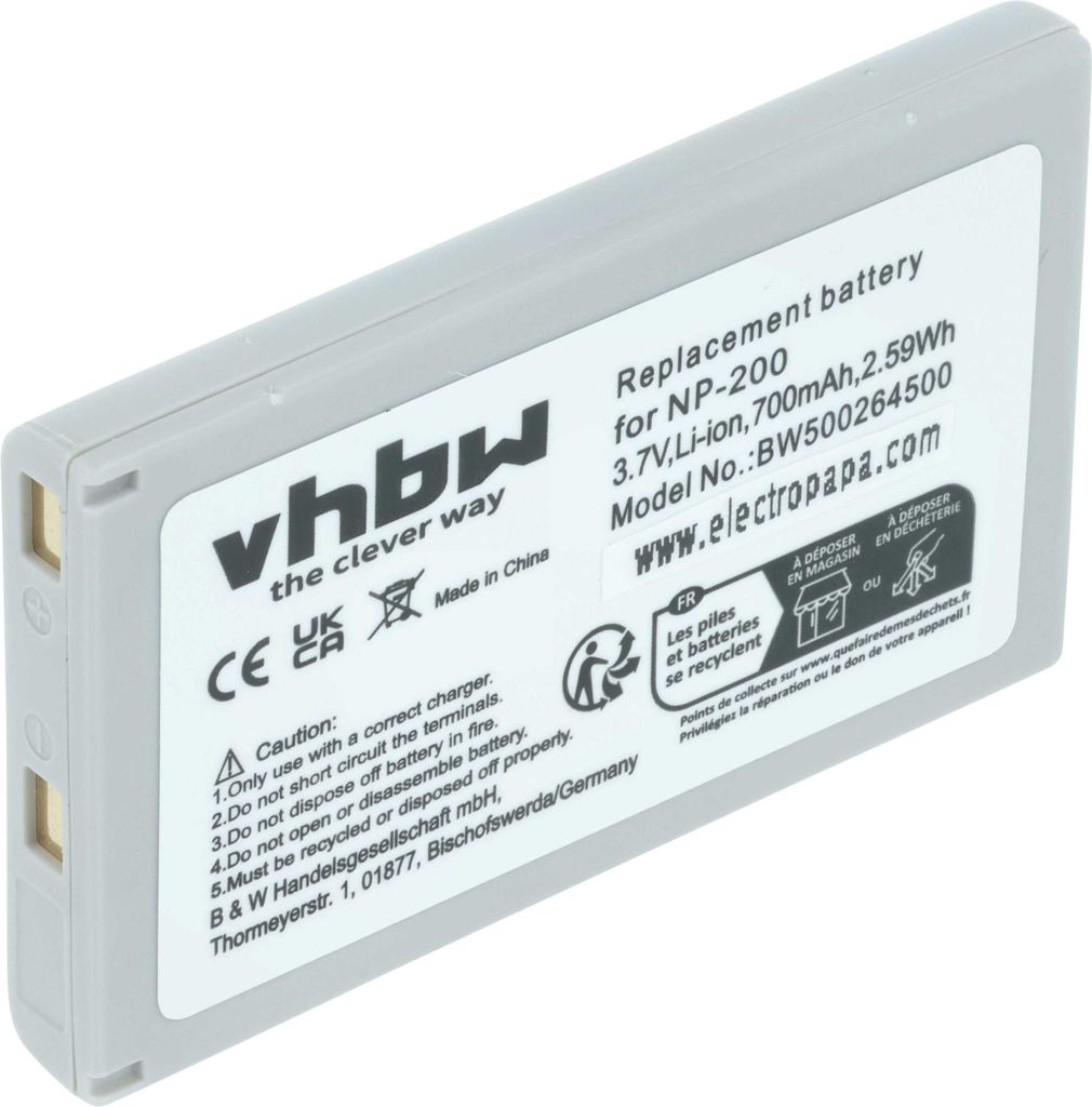 vhbw Akku kompatibel mit Minolta Dimage Xt Biz, X, Xg, Xi, Xt Videokamera Camcorder (700 mAh, 3,7 V, Li-Ion)