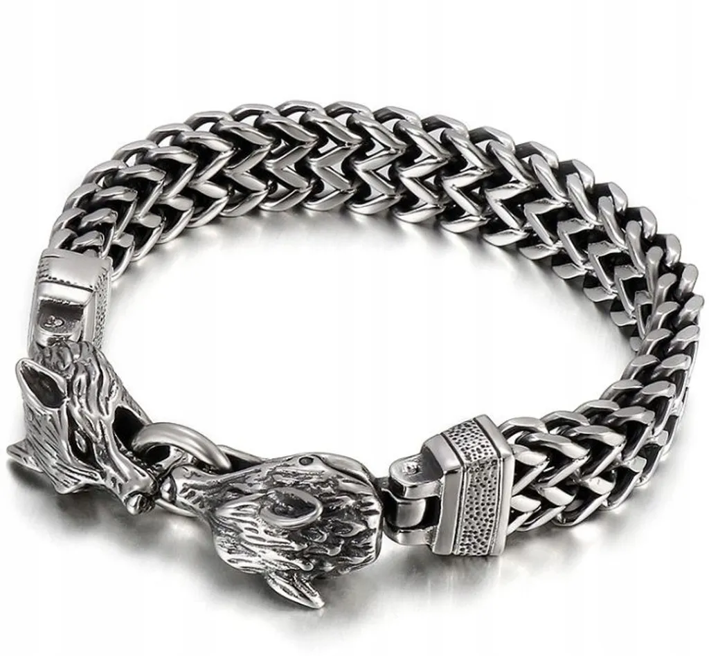 Bracciale Lupo Vichingo in Acciaio 316L | Amuleto Nordico 21.5cm Bransolet