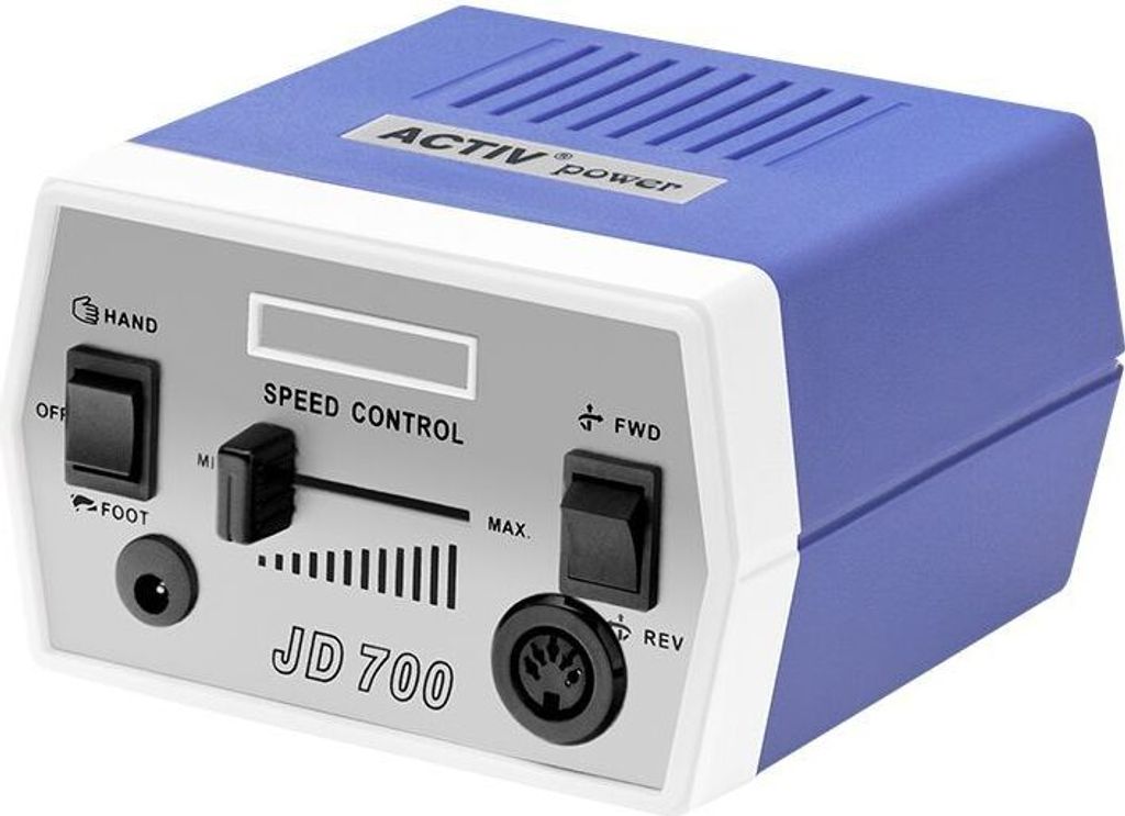A close-up studio shot of a JD700 electric nail drill machine.