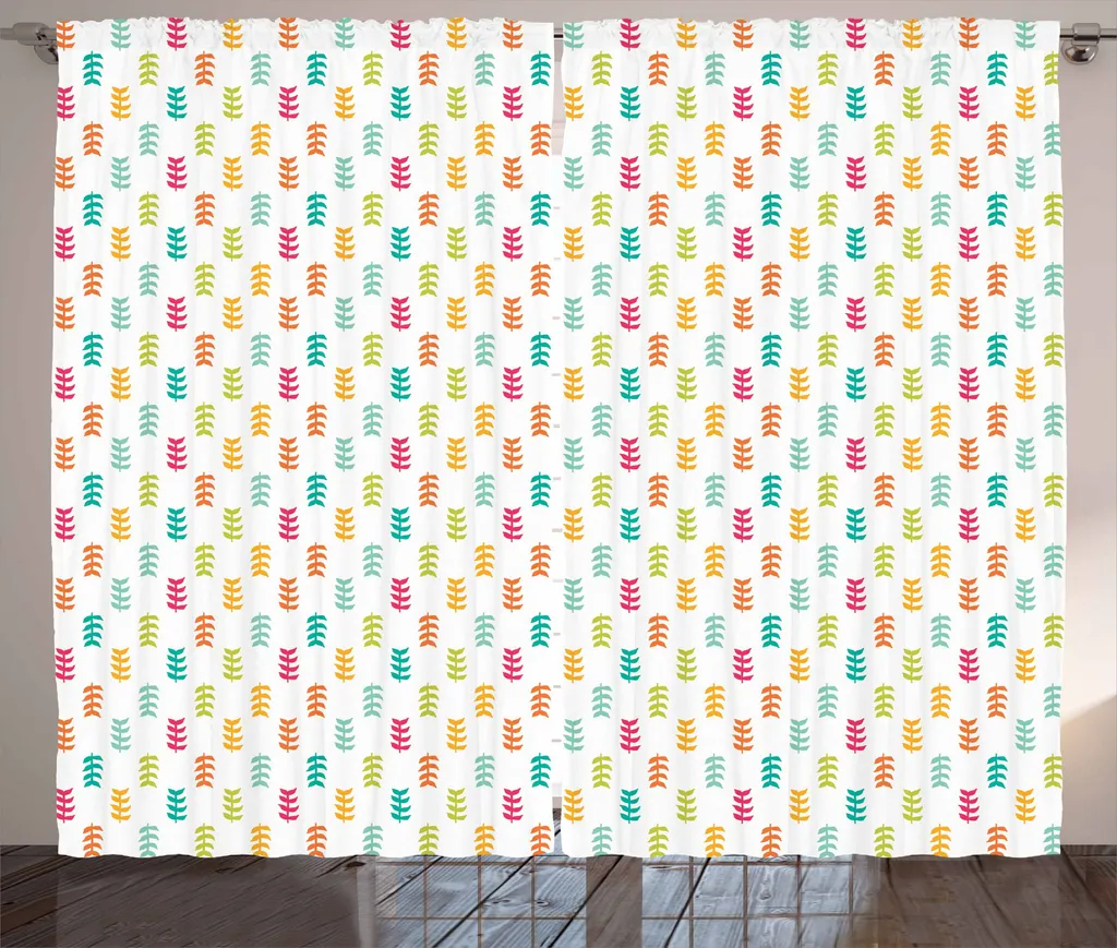 ABAKUHAUS Tenda rustica colorata, rami astratti, tenda con passanti e ganci per camera da letto, 280 x 175 cm, multicolore