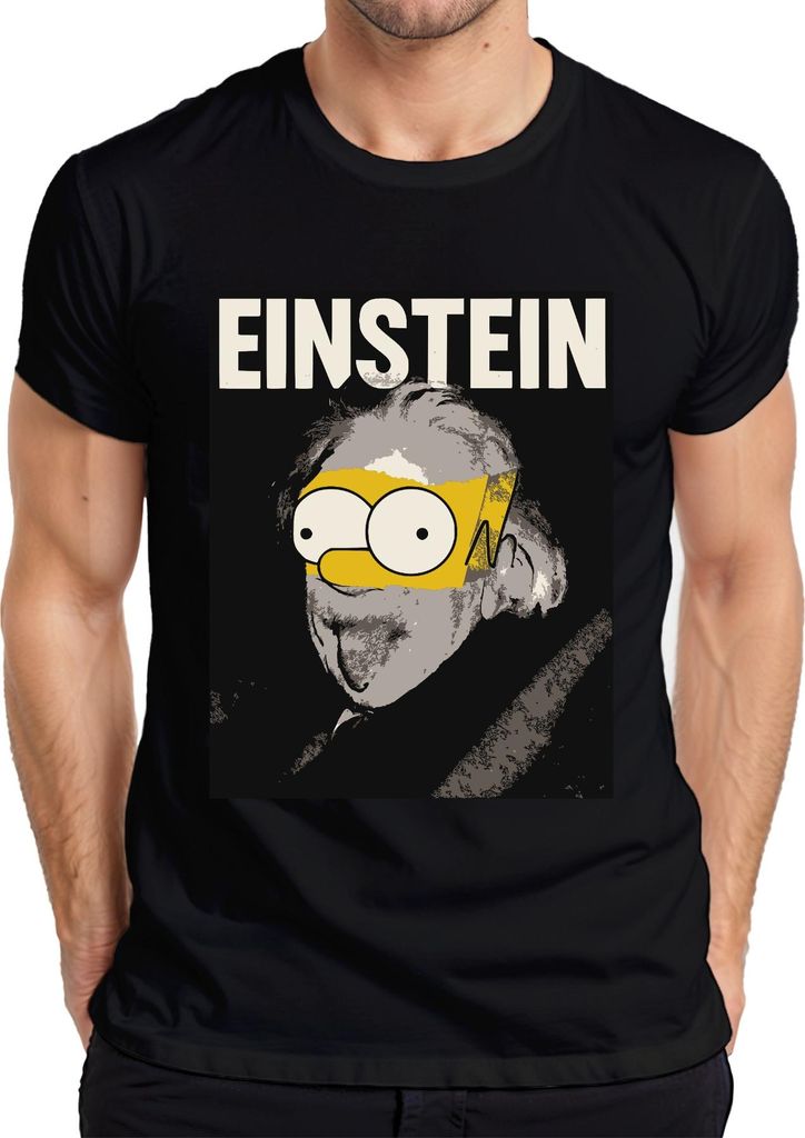 Einstein Parodie Simpsons Mashup Nerd Physik Wissenschaft Retro Herren T-Shirt, Schwarz, L