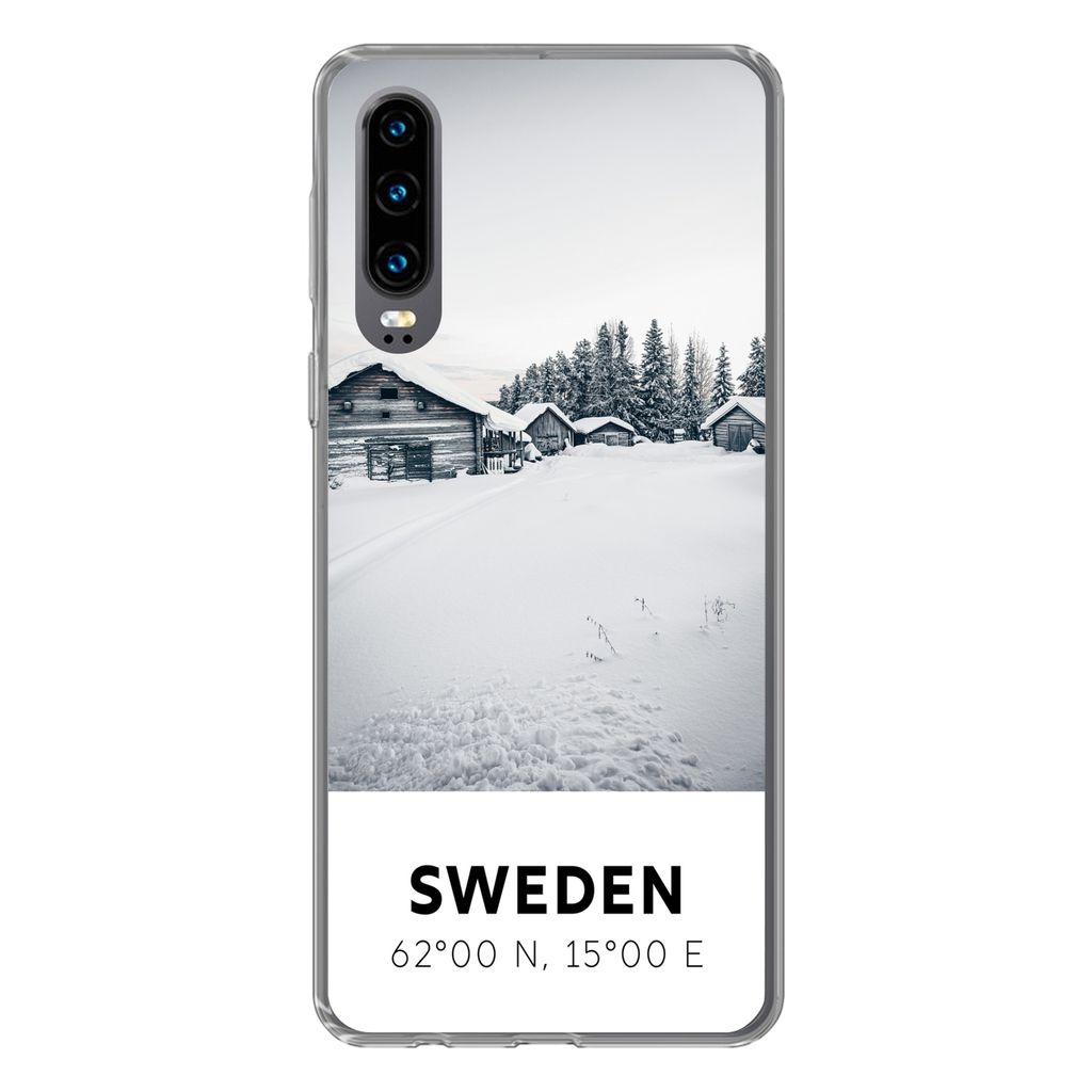 MuchoWow Handyhülle Schutzhülle Hülle für Huawei P30 Schweden - Schnee - Bäume Silikon Softcase Handy Hülle - Kartenbesitzer