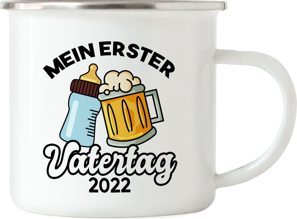 Mein erster Vatertag 2022 Emaille Tasse 1. Vatertag Herrentag Lustig Spruch Geschenk Papa