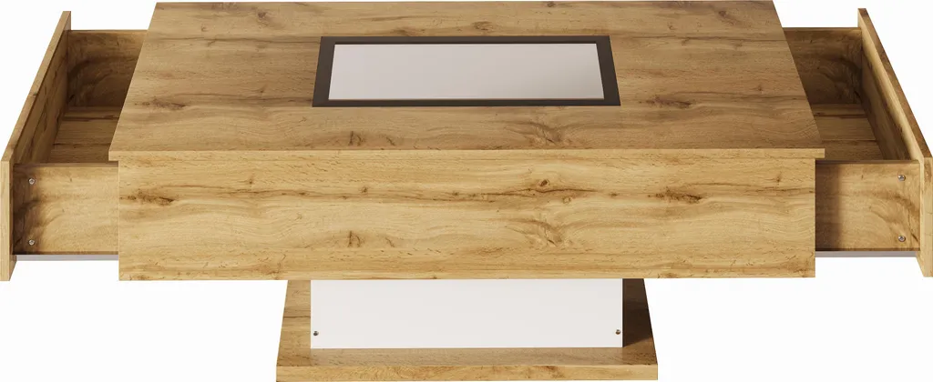Table basse rectangulaire moderne LED en bois et verre avec rangements - 6
