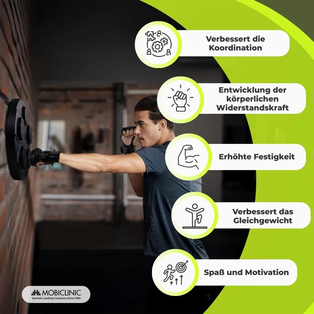 Machine boxe Bluetooth 9 modes avec lumières LED et gants Mobiclinic